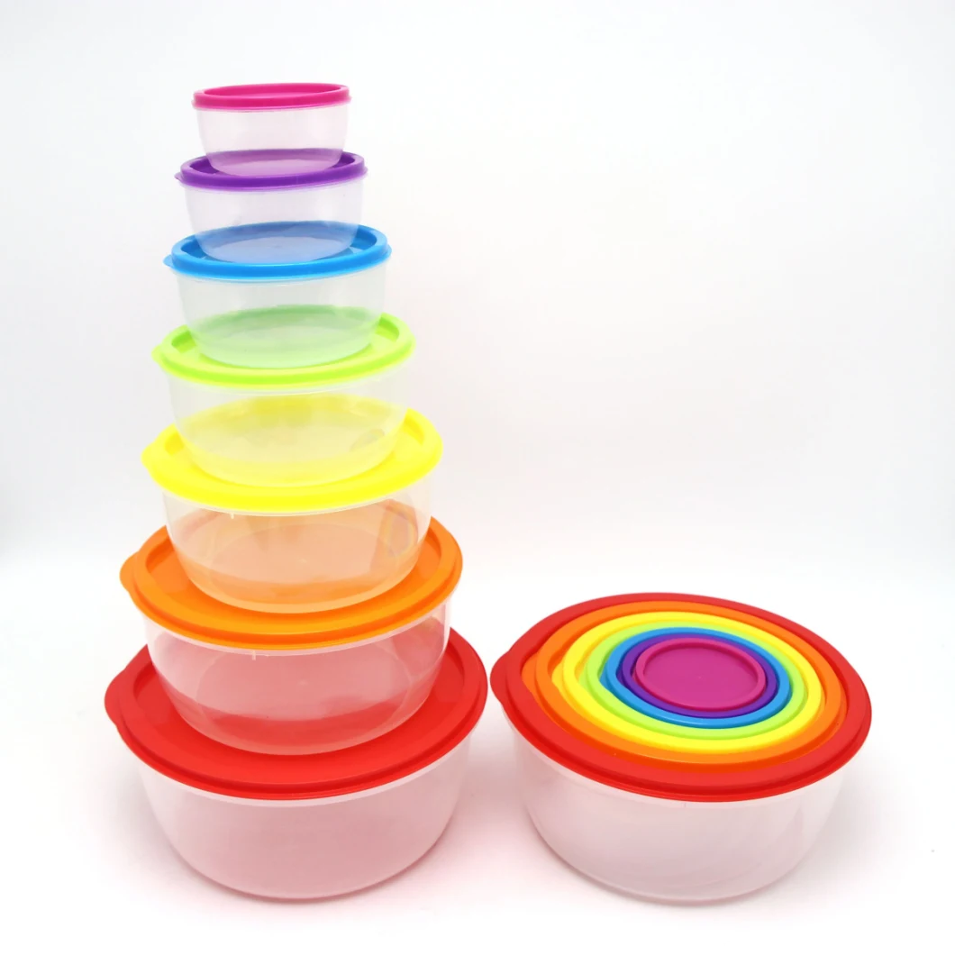 Meal Prep Lunch Boxes Food Storage Plastic Bento Box Rainbow Round Crisper with Lids/  Rainbow Storage Box