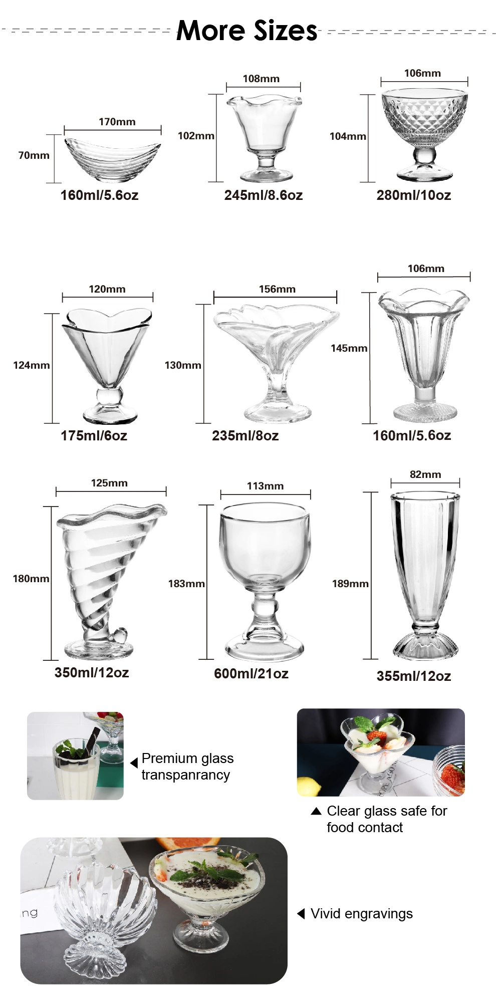 Light Industry Daily Use 215ml Triangle Shape Glass Ice Cream Cup for Milk Shake Sundae Glass Dessert Cups