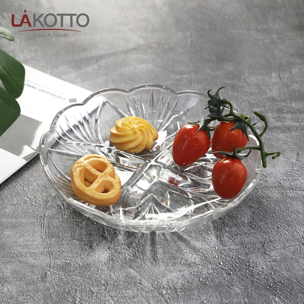 7.5′ Handmade Leaf Pattern Compartment Glass Plate Fruit and Dried Fruit Glass Plate